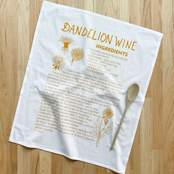 Natural Cotton Tea Towel, Dandelion Wine