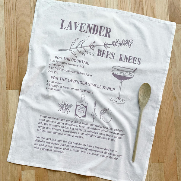 Natural Cotton Tea Towel, Lavender Bees Knees