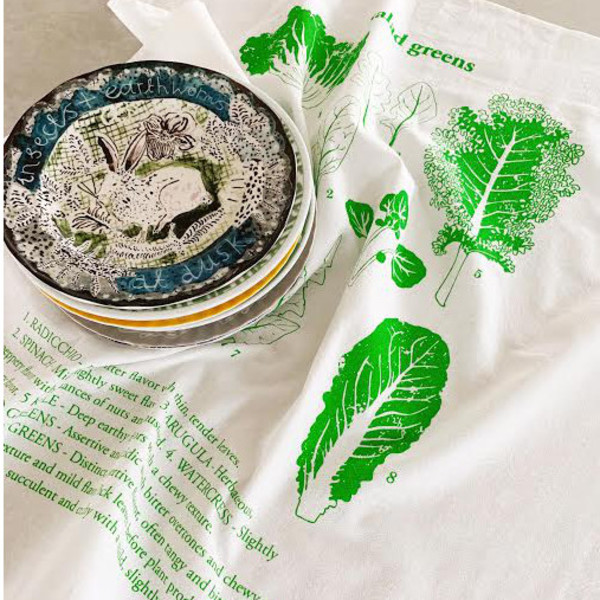 Natural Cotton Tea Towel, Salad Greens